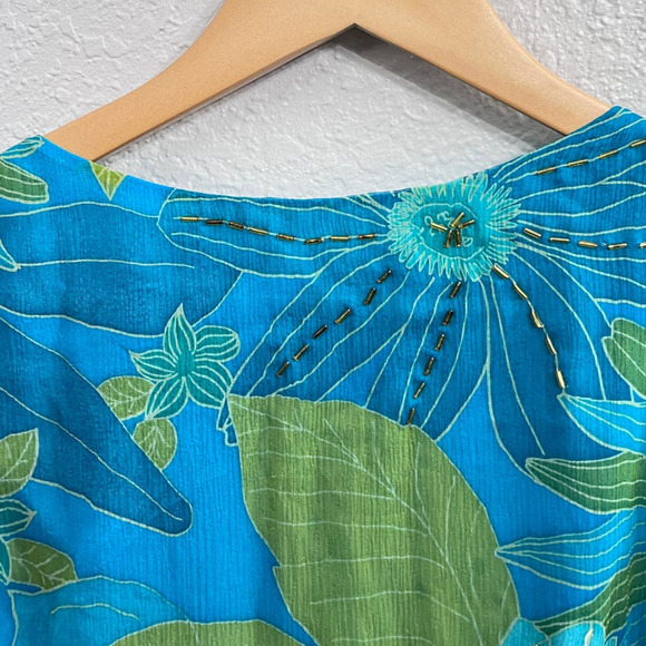 VINTAGE MAGGY LONDON TEAL BLUE FLORAL SLEEVELESS ASYMMETRICAL LAYERED DRESS 12 - Picture 8 of 10